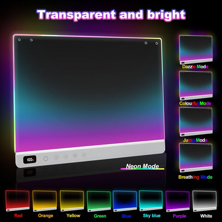 Cosmody LED Zeichenbrett für Kinder mit Ein/Aus-Schalter, Acryl Weiss 1*Zeichentafel, Weiss 1*Zeiche