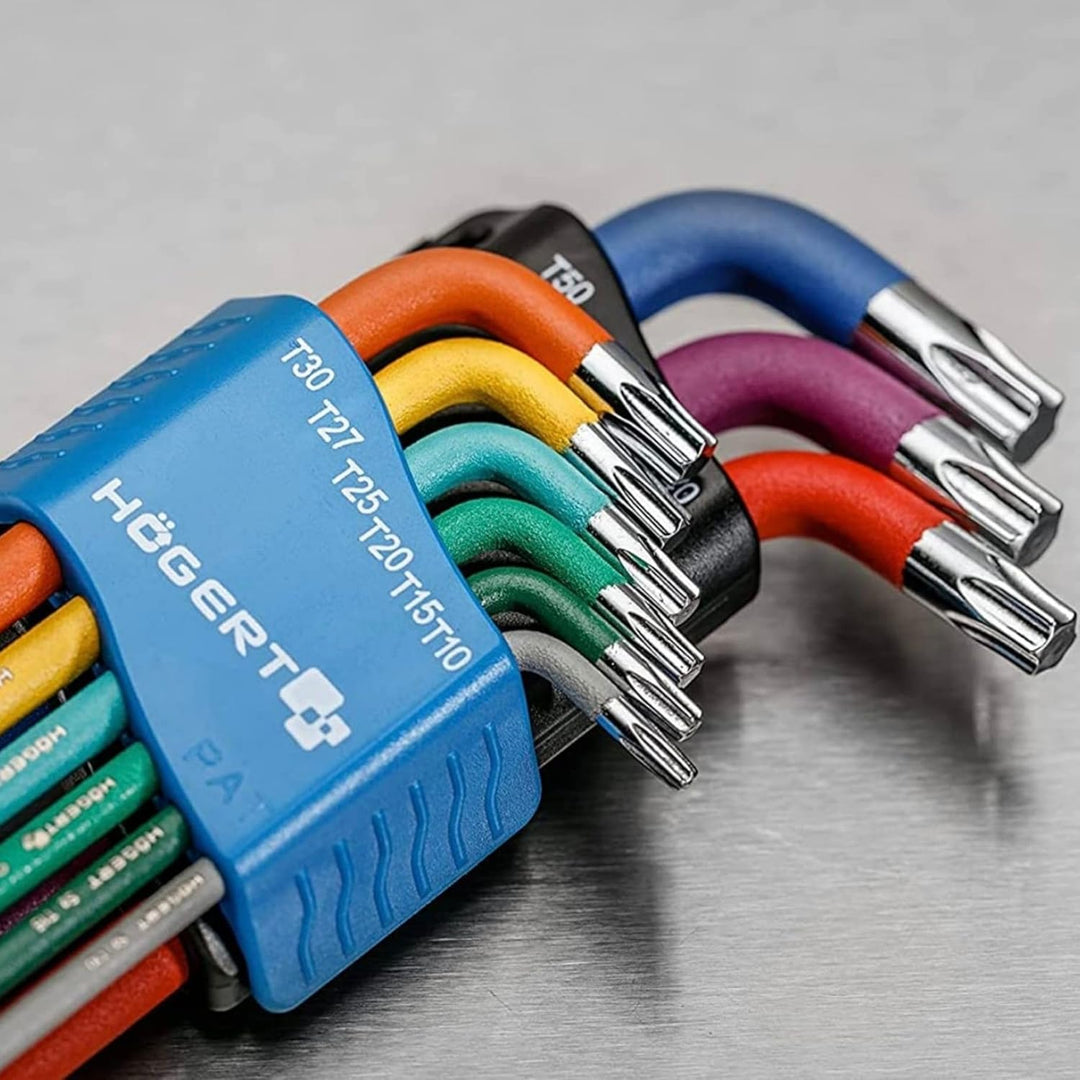 Högert Technik - TORX Set Schlüssel 9 Stück T10-T50, Schraubendreher Imbus 6kant Schlüssel Set Winke