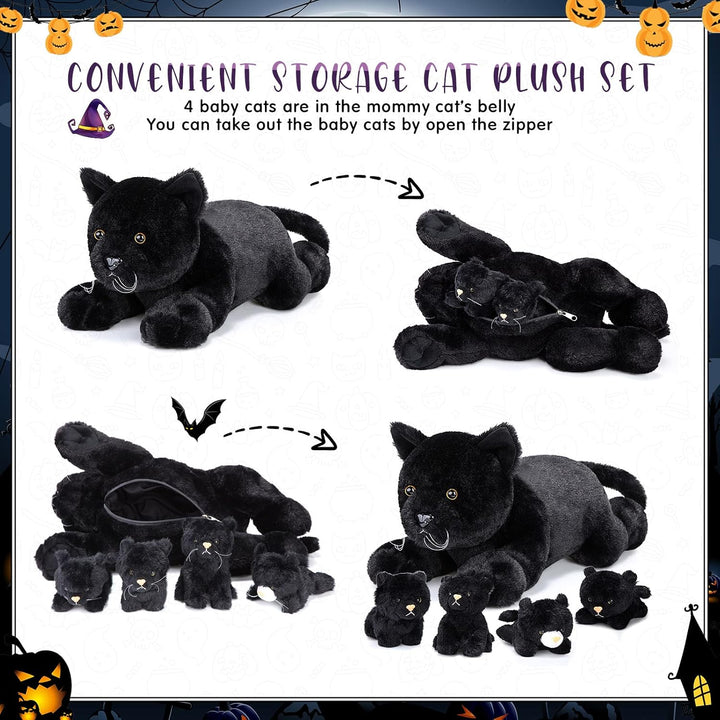 Skylety 5 Stück Plüsch Katzen Set Enthält Gross Katze Stofftier Weich Kuscheltier mit 4 Flauschig Pl