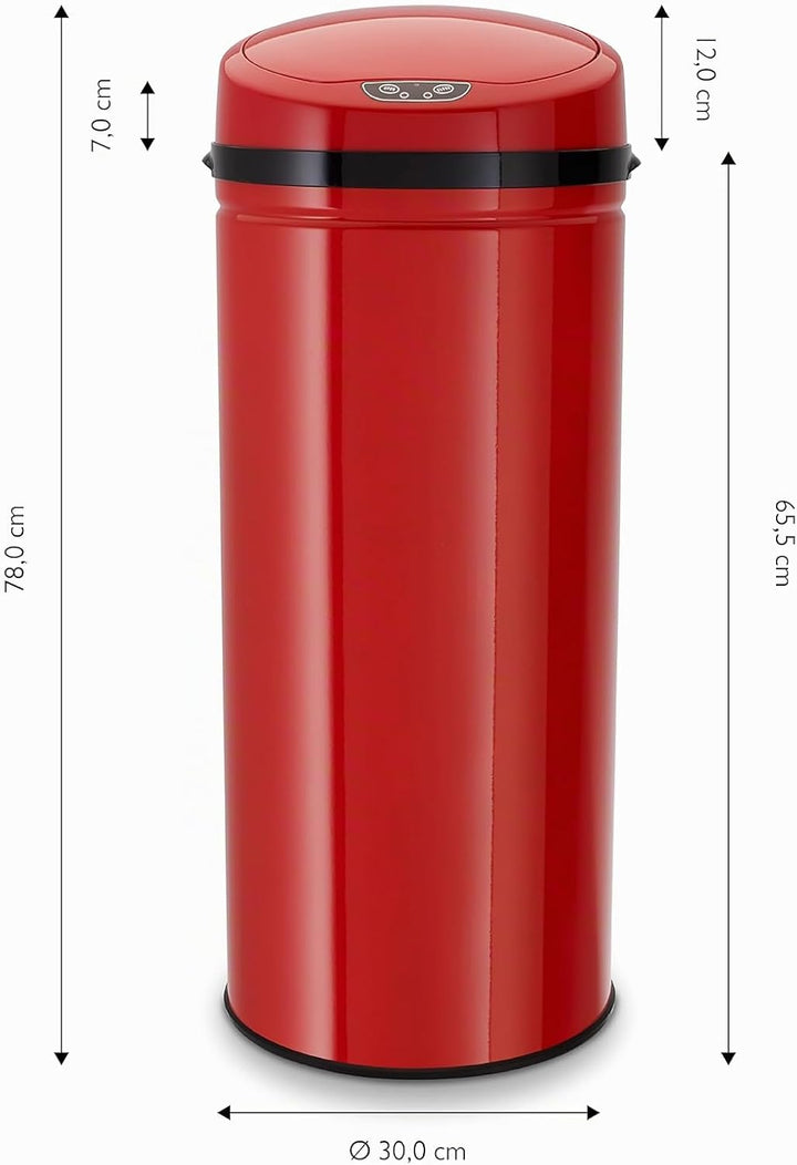 Echtwerk EW-AE-0250 Edelstahl Abfalleimer 42L mit IR Sensor, Inox Red Rot, Rot, Single