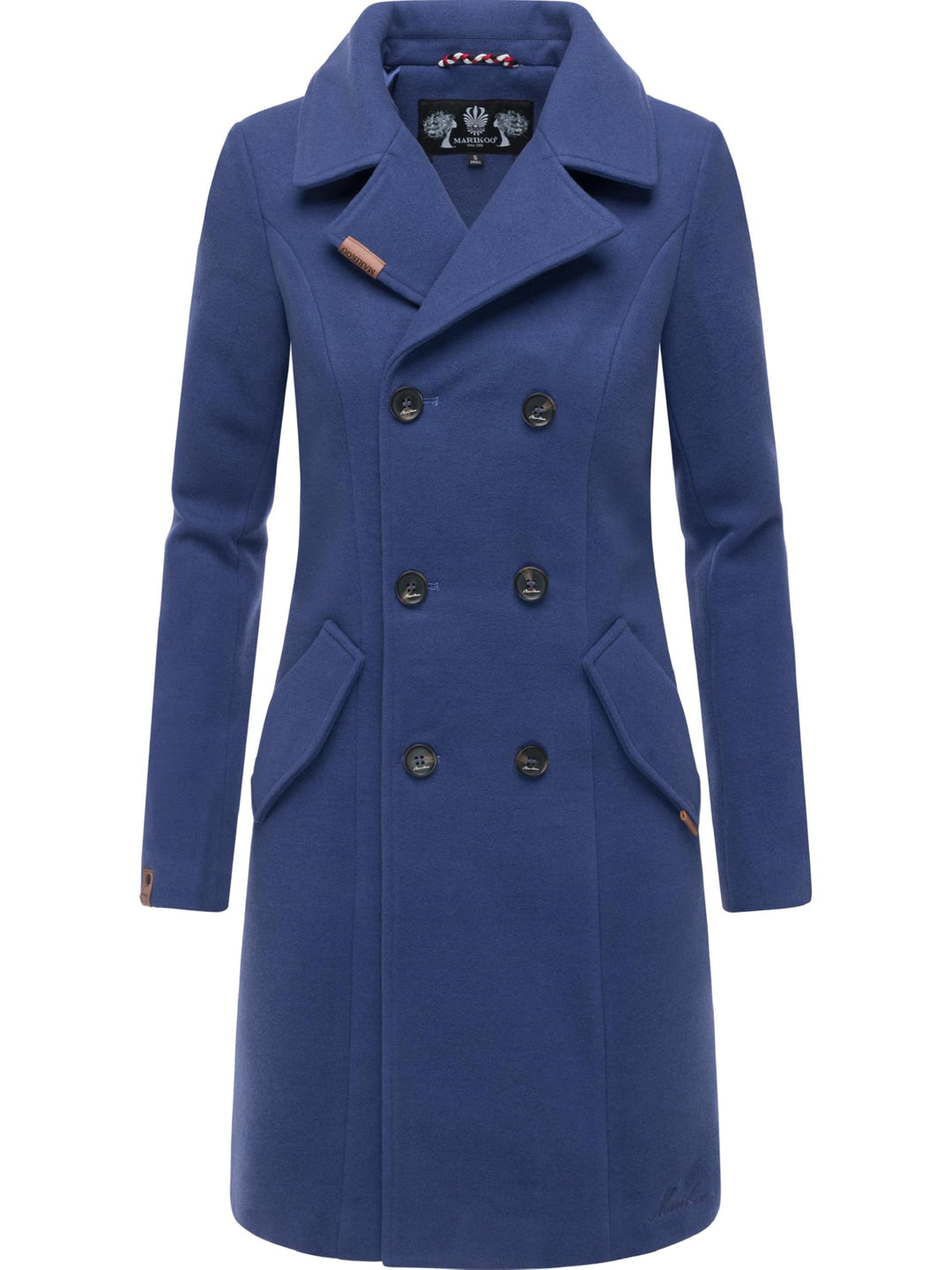 MARIKOO Damen Wollmantel Langer Trenchcoat mit Reversekragen Nanakoo XS-5XL XS Blue Violet, XS Blue