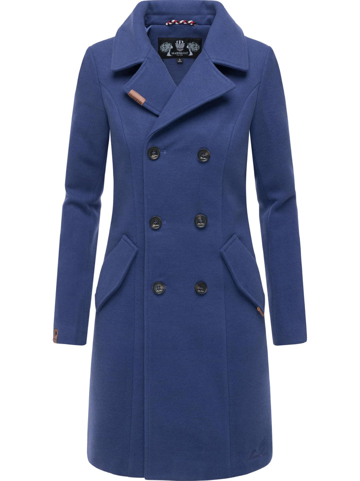 MARIKOO Damen Wollmantel Langer Trenchcoat mit Reversekragen Nanakoo XS-5XL XS Blue Violet, XS Blue