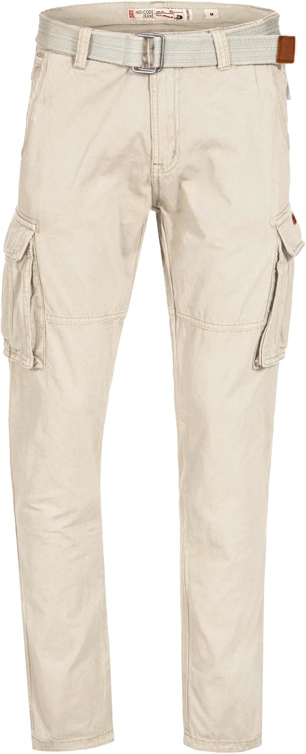 Indicode Herren William Cargohose aus Baumwolle m. 7 Taschen inkl. Gürtel | Outdoorhose, Fog