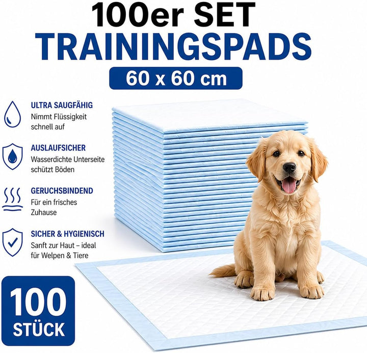 Girox Hunde Trainingsunterlagen 60x60 cm 100 Stück – Hygienische Einweg-Unterlagen für Welpen und Hu