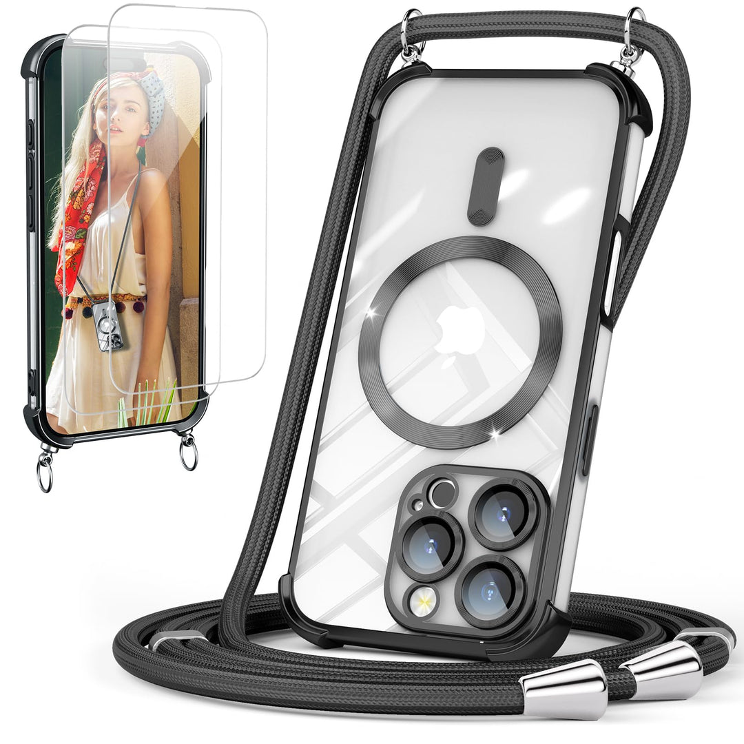GOODVISH Handykette für iPhone 16 Pro Hülle mit Band, mit 2 Stück Schutzfolie, Necklace Handyhülle m