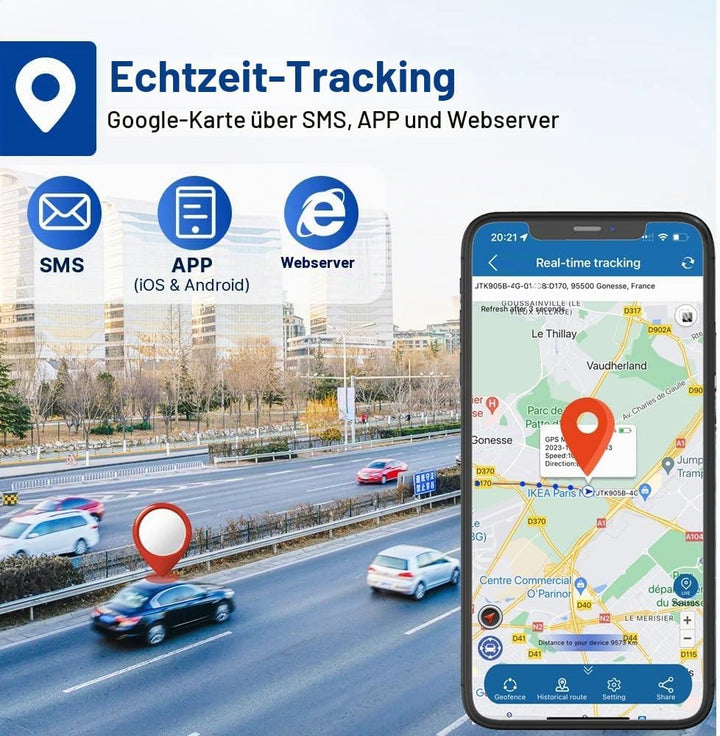 GPS Tracker Auto ohne ABO, 10000mAh GPS Tracker mit Starker Magnet, Langer Standby Echtzeit Position
