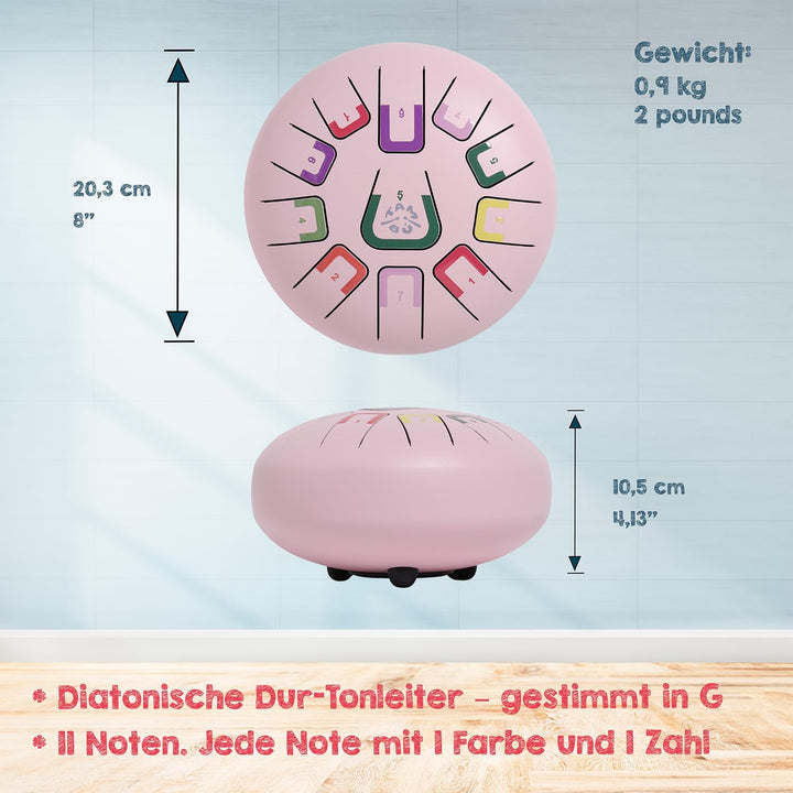 TAMBÚ Trommel, Stahlzunge Trommel, 8 Zoll, 11 Noten, Handpan, Metall-Perkussionsinstrument (Rosa), R