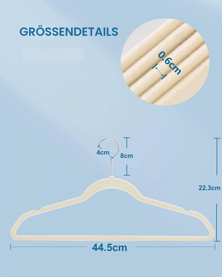 HOUSE DAY Kleiderbügel Samt 20 Stück, Kleiderbügel Platzsparend Filz Bügel - Rutschfester, Premium A