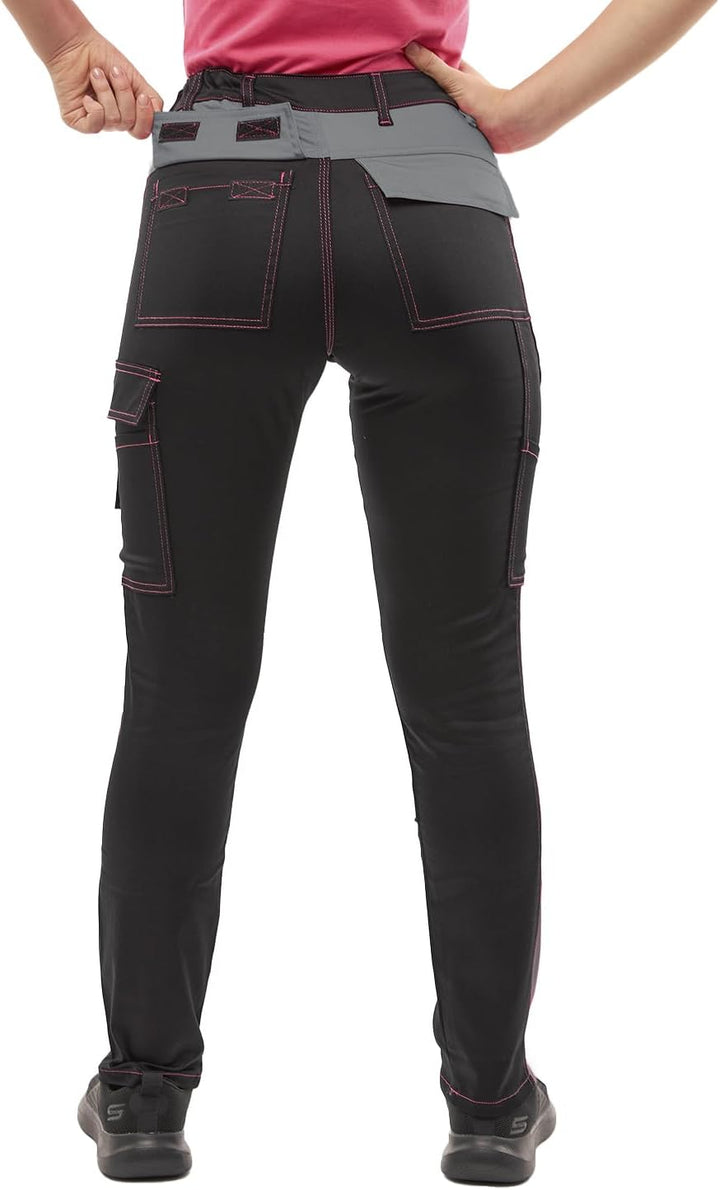 strongAnt Damen Arbeitshose komplett Stretch für Frauen Bundhose mit Kniepolstertaschen Schwarz Grau
