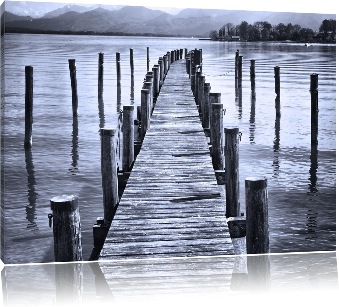 Pixxprint Langer Holzsteg ins Meer als Leinwandbild/Grösse: 100x70 cm/Wandbild/Kunstdruck/fertig bes