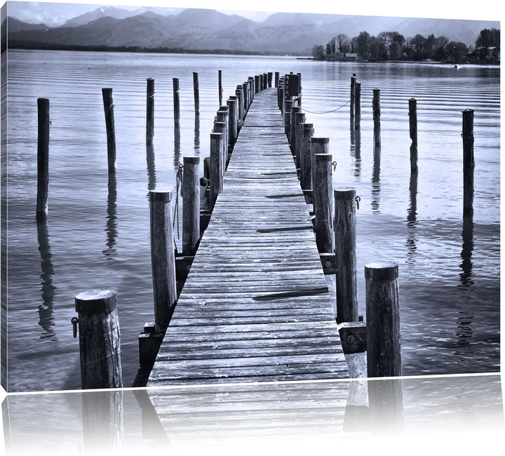 Pixxprint Langer Holzsteg ins Meer als Leinwandbild/Grösse: 100x70 cm/Wandbild/Kunstdruck/fertig bes