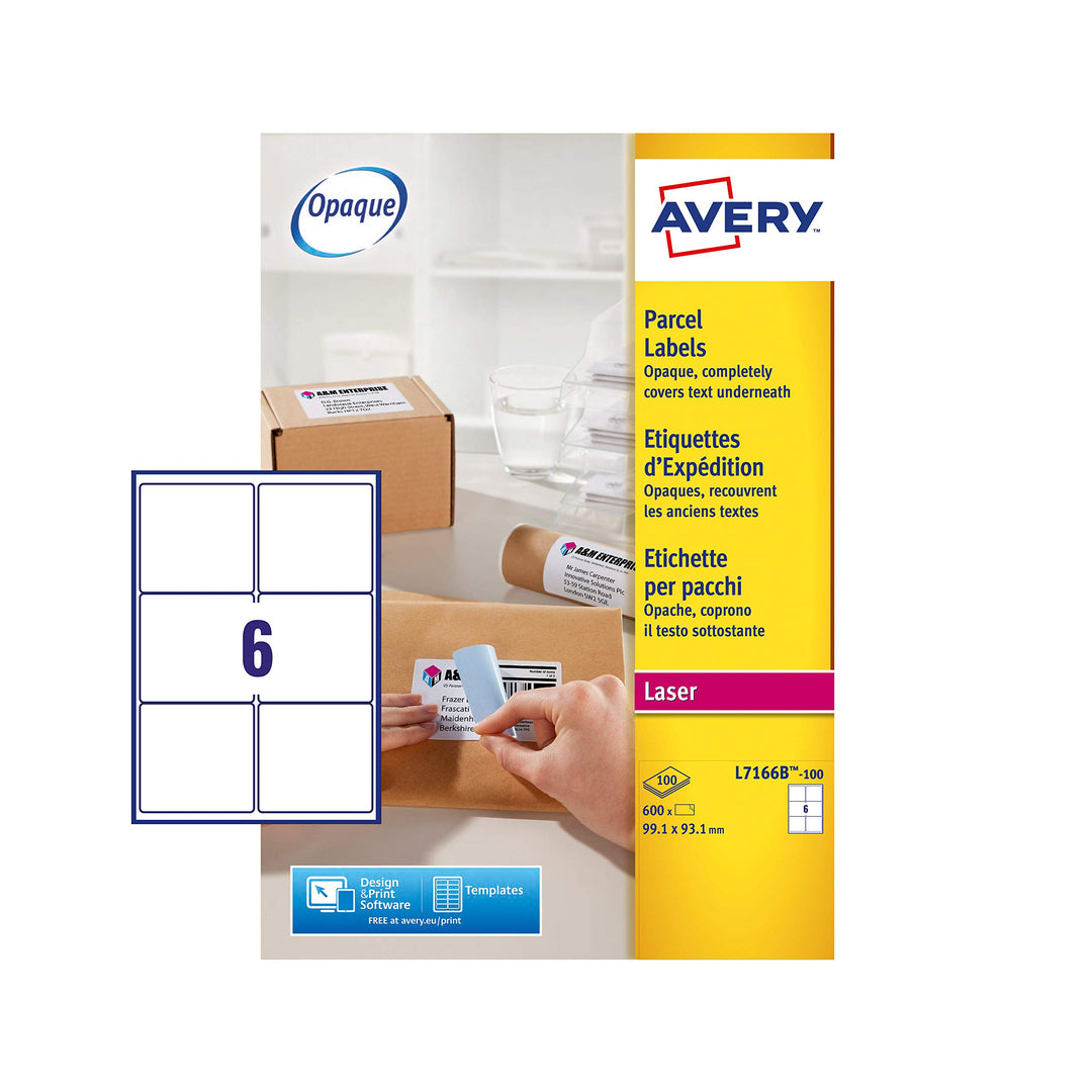 Avery L7166B Selbstklebende Paket-Etiketten, Laserdrucker, 6 Etiketten pro A4-Blatt, 600 Etiketten,