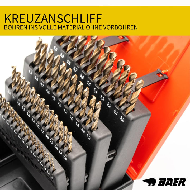 BAER Spiralbohrer Set HSSE inklusive Bohrpaste (0,1mm steigend) 1-6 mm - Spiralbohrersatz aus hochle