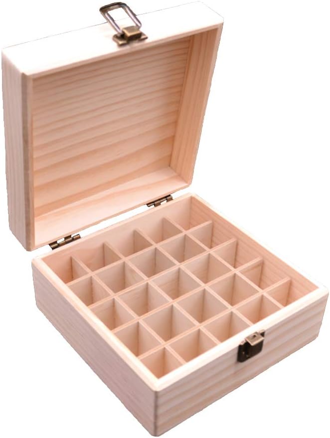 25 Slots Ätherisches Öl Box aus Holz - Bietet Platz für 5 10 15 ml ätherisches Öl-Flaschen - Ideales