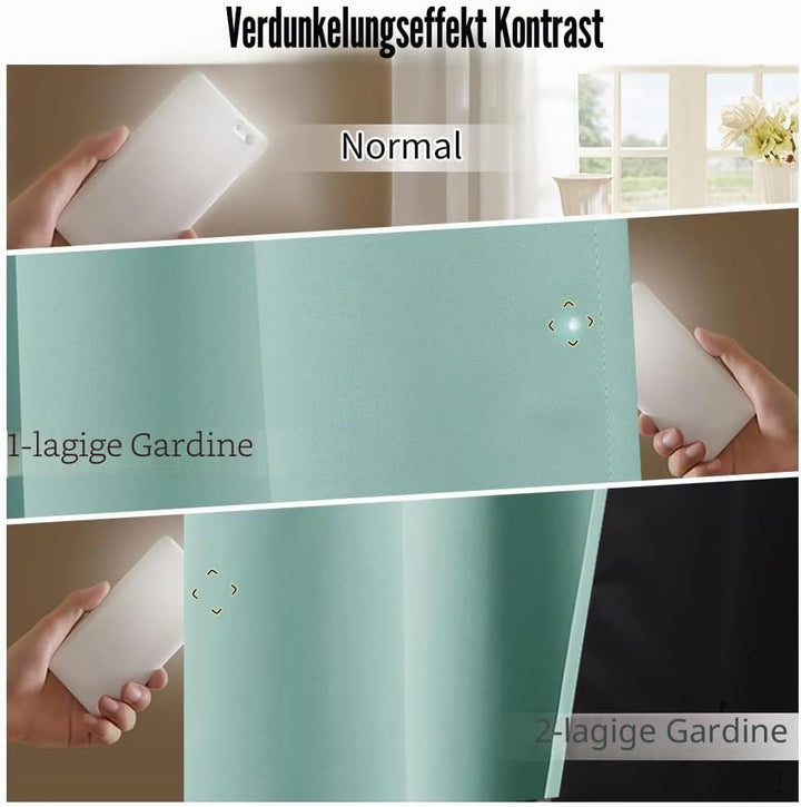 PONY DANCE Gardinen Grün Blickdicht Ösenschal 2er Set H 245 x B 140 cm Lichtundurchlässige Vorhänge