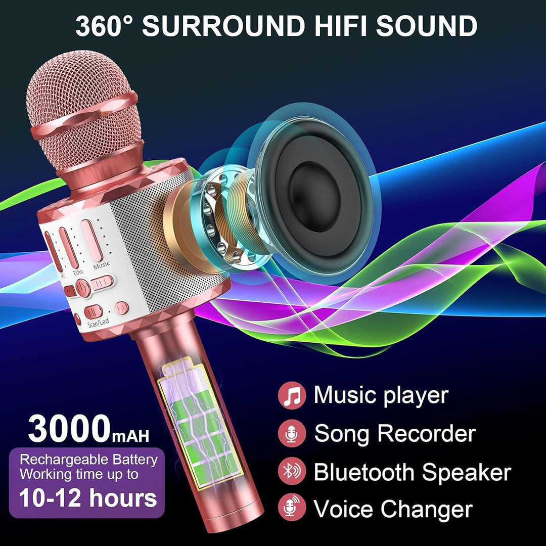 Karaoke Mikrofon, Drahtloses Bluetooth Mikrofon Kinder mit LED, Tragbares Karaoke Maschine zum Singe