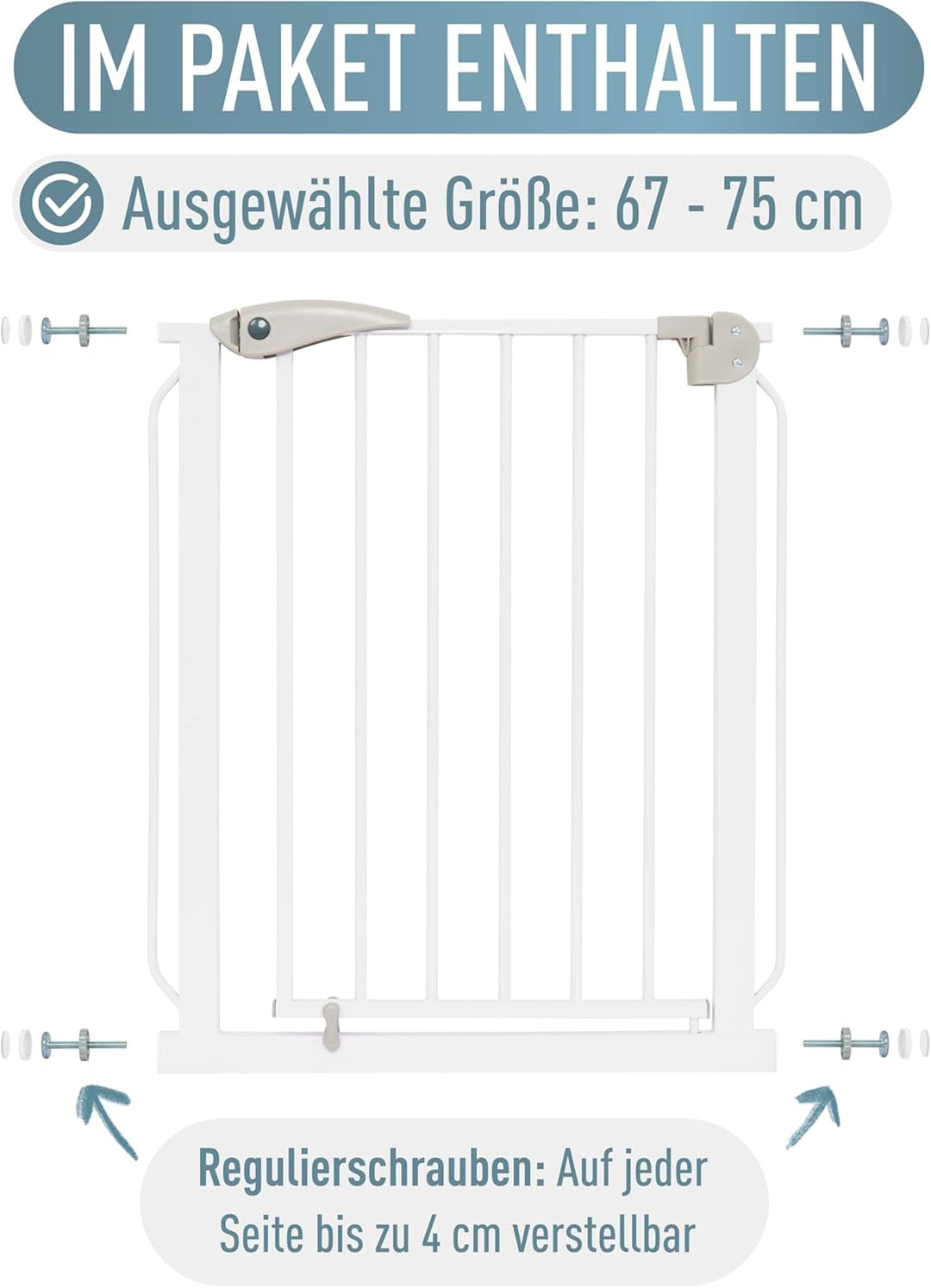 ib style® Berrin ! PREISSIEGER ! Treppengitter 58-175 cm | Ohne Bohren |Auto-Close| 90° Stop | Einha