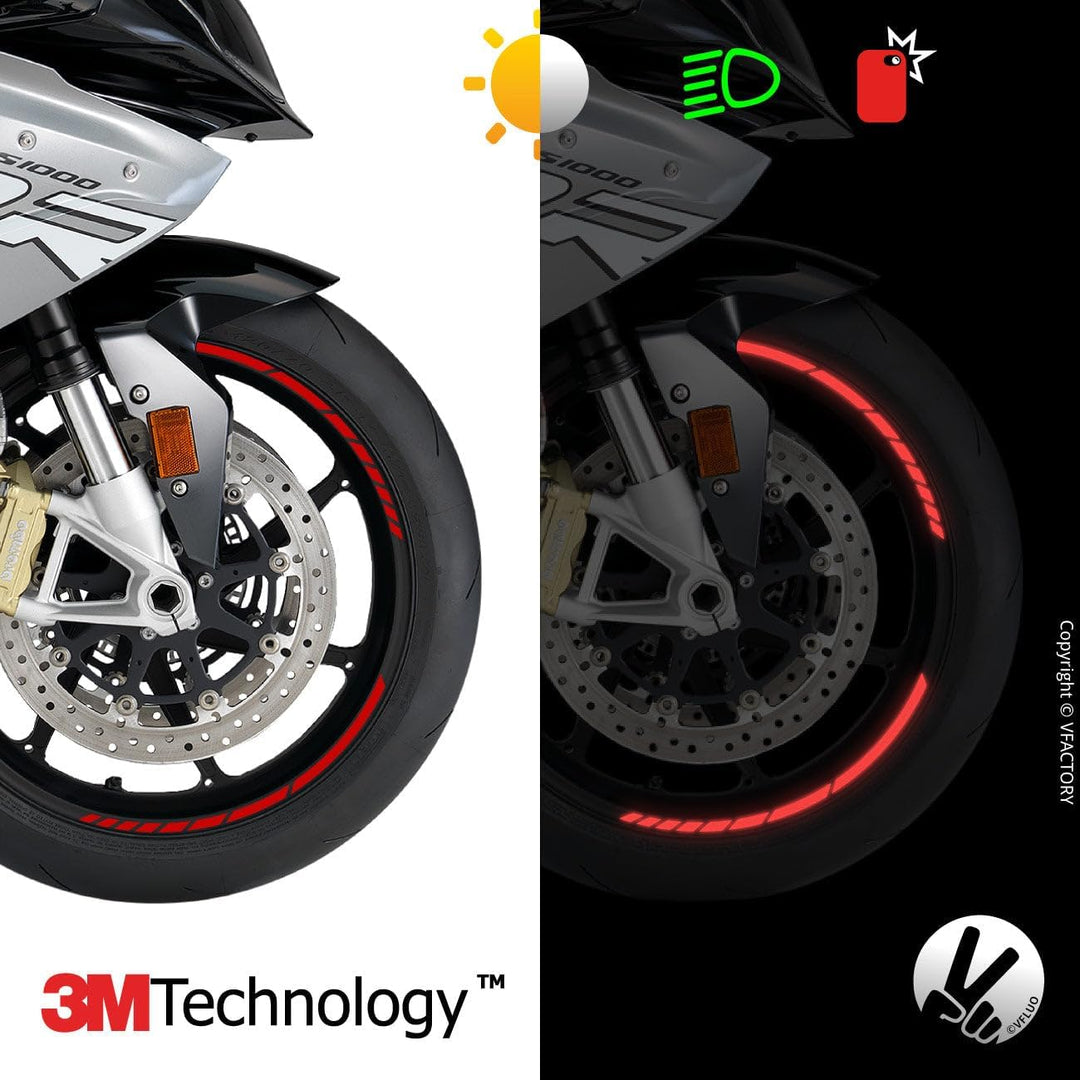 VFLUO - Kit Reflektierende Felgenrandaufkleber GP Motorrad, Aufkleber für 1 Rad 3M™-Technologie™, 36