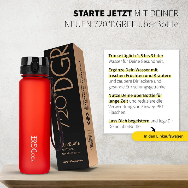 720°DGREE Trinkflasche 650ml “uberBottle“ softTouch +Sieb - BPA-Frei - Wasserflasche auslaufsicher f
