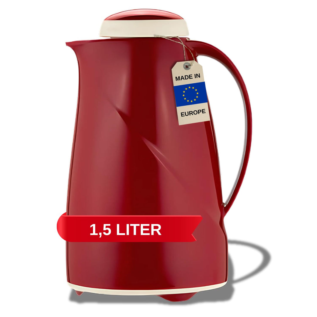 Helios Isolierkanne Wave, 1,5 Liter, Kunststoff, rot, Drehverschluss, spülmaschinenfest Rot 1,5 Lite