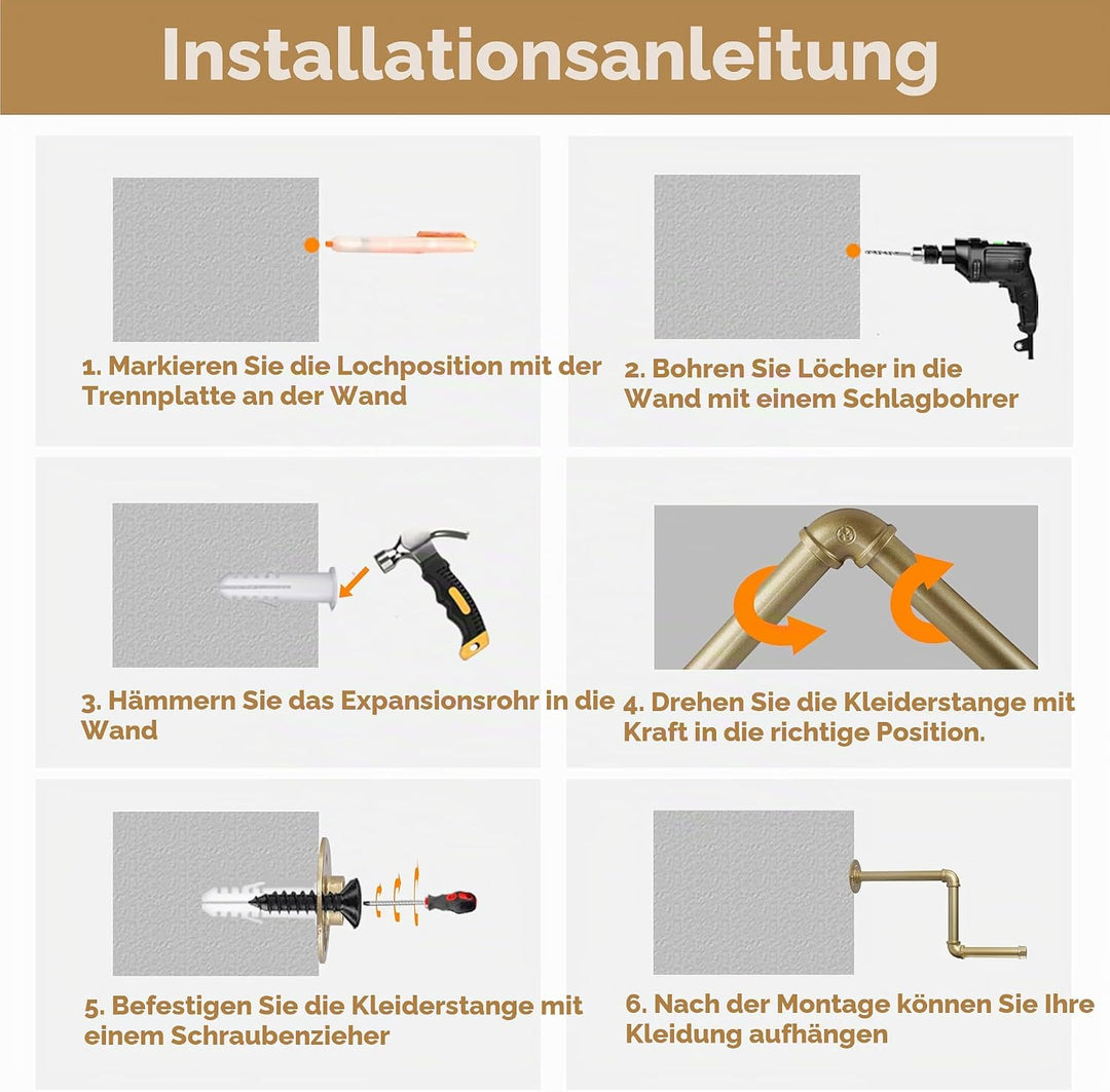 AddGrace Röhrenförmige Kleiderständer 2 x 18 Zoll abnehmbare Kleiderständer DIY Wand montiert indust