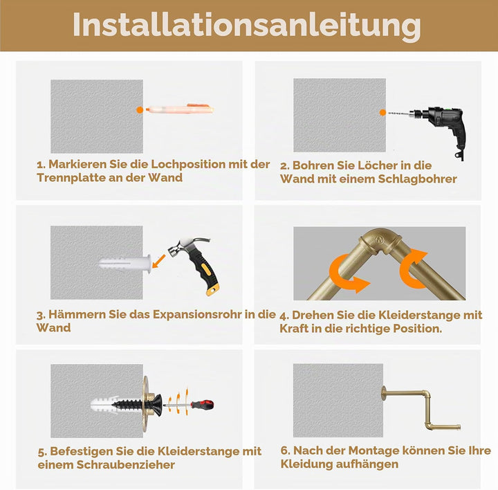 AddGrace Röhrenförmige Kleiderständer 2 x 18 Zoll abnehmbare Kleiderständer DIY Wand montiert indust