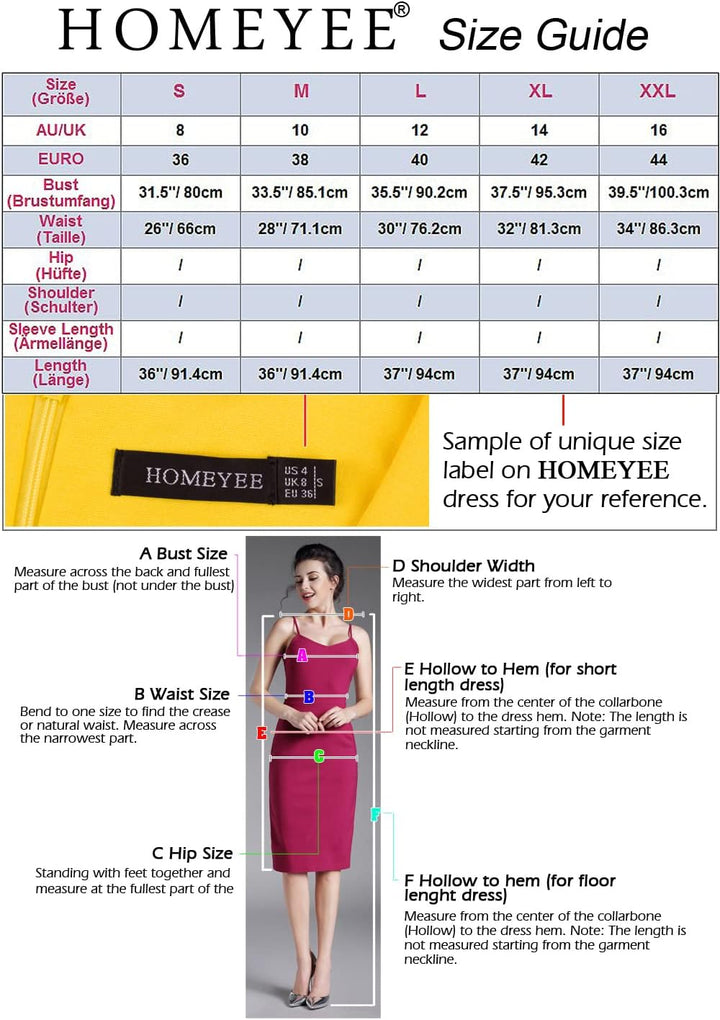 HOMEYEE Damen Elegant V-Ausschnitt Ärmellos Rockabilly Swing Sommer Freizeitkleid Mini Business Cock