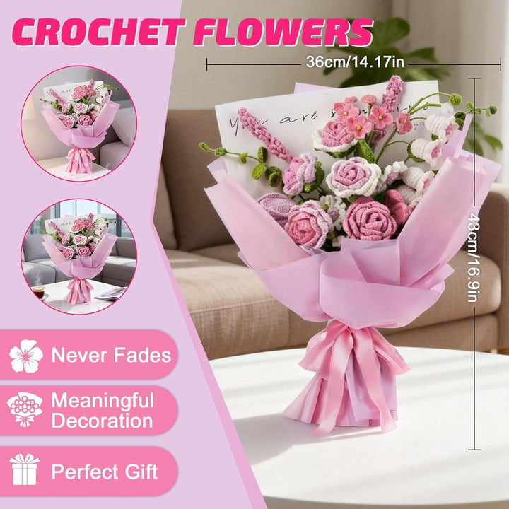 BoloShine Häkelset Blumen, Rose Blumenstrauss Häkelset für Anfänger Erwachsene, Häkelblumen Set mit