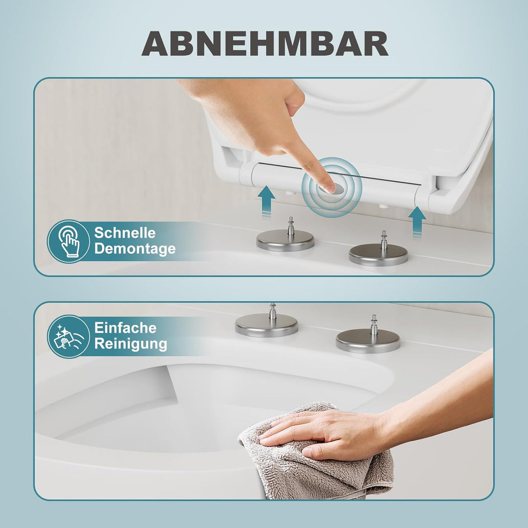 MEEJEE Toilettendeckel mit Absenkautomatik, Weiss WC Sitz Oval, Klobrille Soft Close, Klodeckel Abse