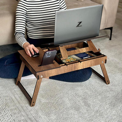 Vigo Wood Laptoptisch, Laptop-Ständer aus Holz für Bett, Verstellbarer Laptop-Schreibtisch und Kniet