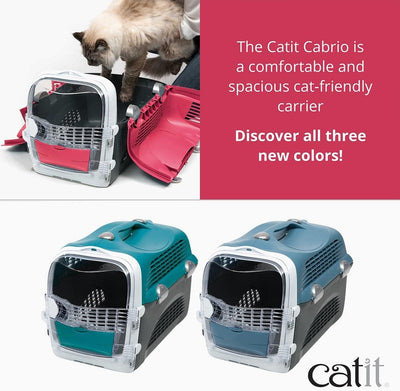 Catit Cabrio Carrier, Transportbox fuer Katzen, 51 x 33 x 35cm, rot/grau, rot/grau