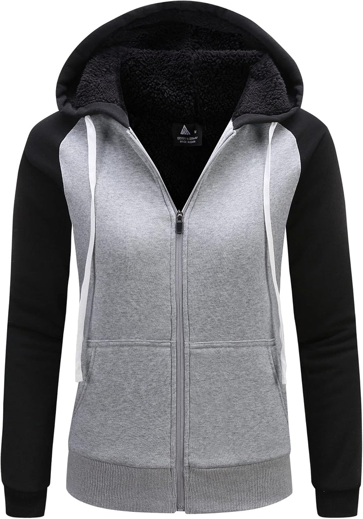 igeekwell Damen Fleecejacke mit Kapuze Warm Hoodie Jacke Damen Sweatjacke mit Teddyfutter Damen Outd