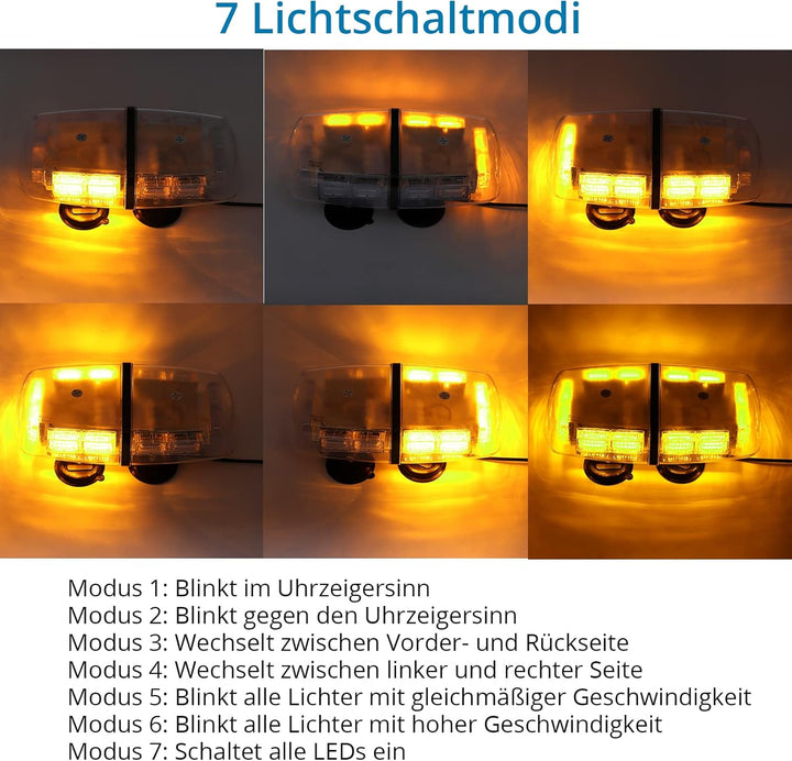 72 LED Rundumleuchte, 12/24V Amber Warnleuchte Warnblinkleuchte 7 Modi Warnlicht, E Zulassung, Blink