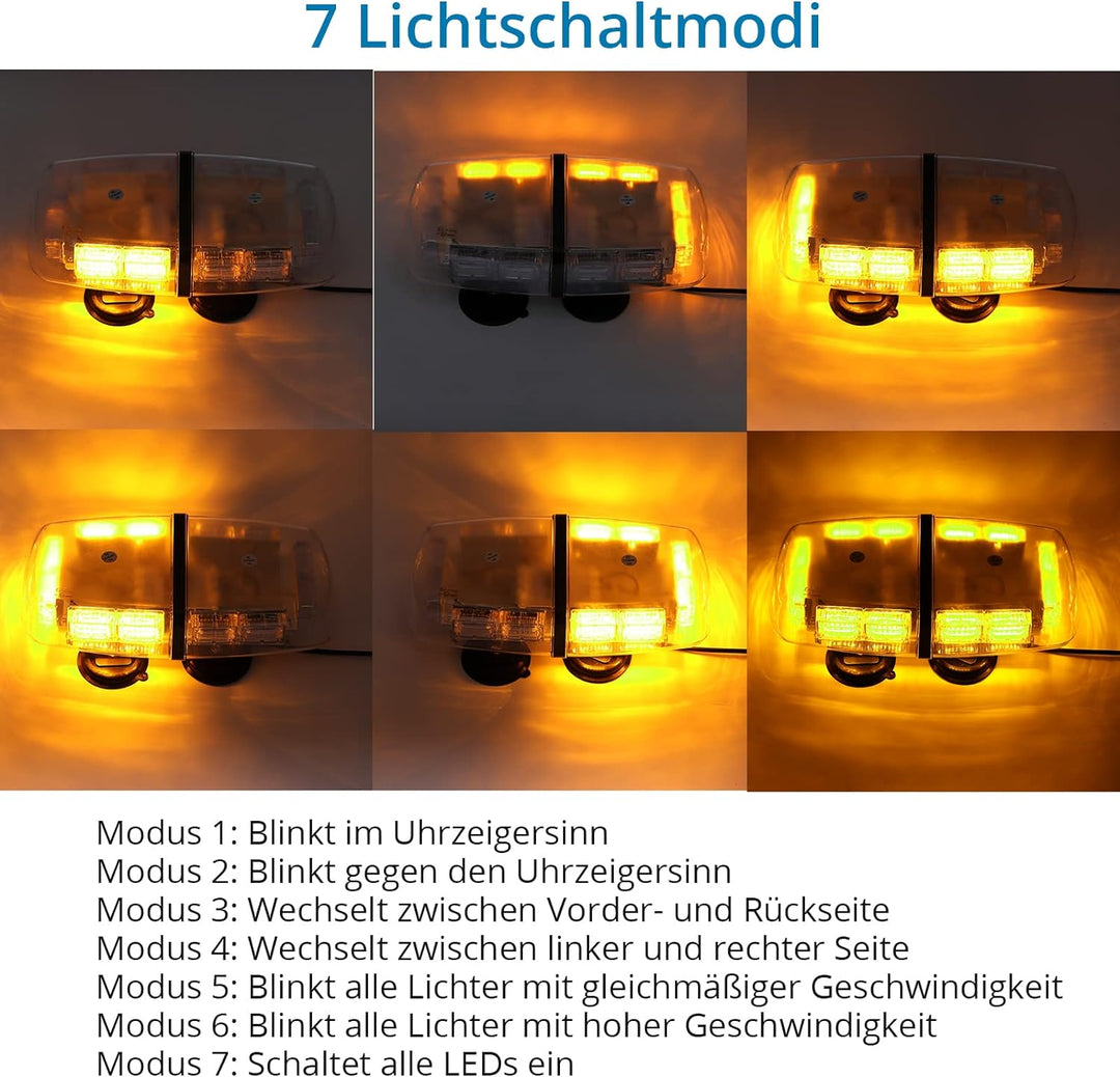 72 LED Rundumleuchte, 12/24V Amber Warnleuchte Warnblinkleuchte 7 Modi Warnlicht, E Zulassung, Blink