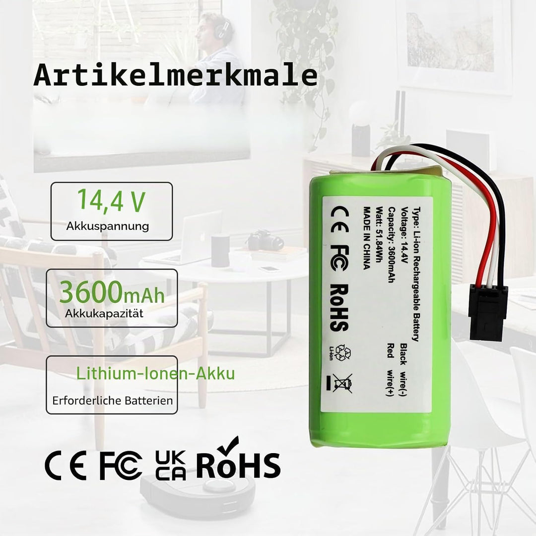 K KYUER 3600mAh Staubsauger Akku Kompatibel mit Qihoo 360 S5 S7 S7 Pro 360 T90 X9 Roboter Vacuum Cle