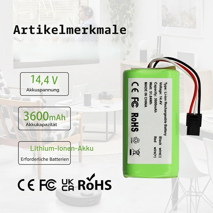 K KYUER 3600mAh Staubsauger Akku Kompatibel mit Qihoo 360 S5 S7 S7 Pro 360 T90 X9 Roboter Vacuum Cle