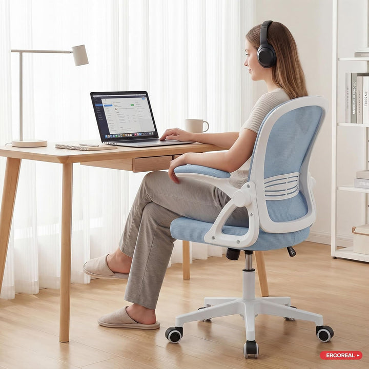 Ergonomischer Bürostuhl, 90-110° Verstellbare Rückenlehne & Aufklappbare Armlehnen (90°), Bürostuhl