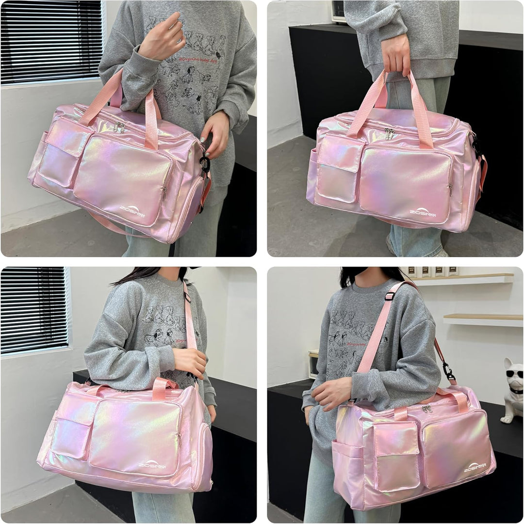 ZIOISNM Sporttasche Damen mit Schuhfach und Nassfach, Reisetasche Damen Glitzer Gym Bag saunatasche