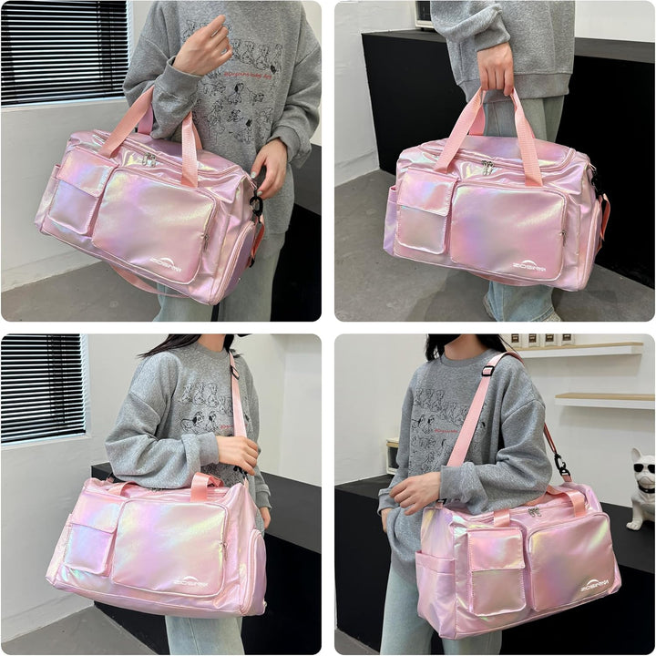 ZIOISNM Sporttasche Damen mit Schuhfach und Nassfach, Reisetasche Damen Glitzer Gym Bag saunatasche