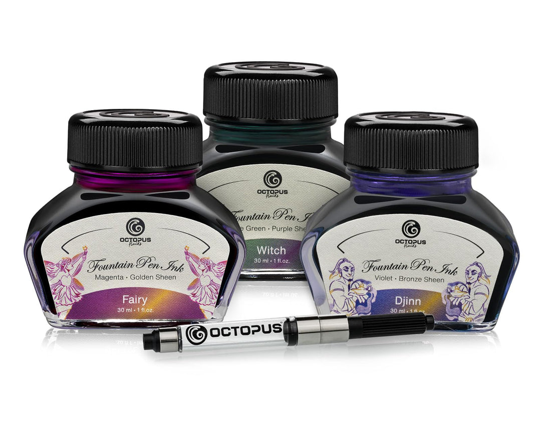 Octopus Fluids 3 x 30 ml Füllhaltertinte Sheen mit Konverter, Set MAGIC, MAGIC