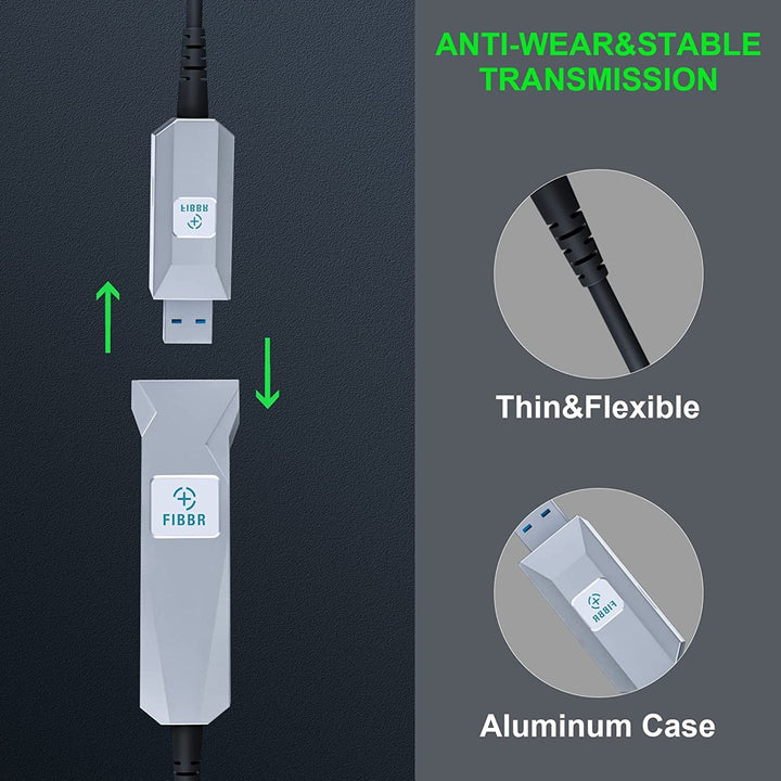 FIBBR USB A Kabel 10M, Ultralanges USB-A auf A Glasfaserkabel, 5Gbps USB A Glasfaserkabel, Verlustfr