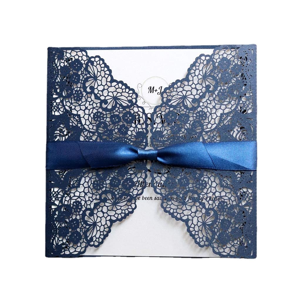 Personalisierte Einladungskarten Elegant Spitze Design-mit Umschläge und Hanf Seil-Vintage DIY Laser