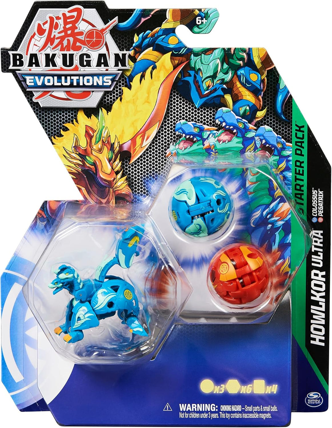 BAKUGAN 'Evolutions' Starter Pack mit 3 Bälle (Ultra Aquos Howlkor, Basic Pyrus Pegatrix, Basic Aquo