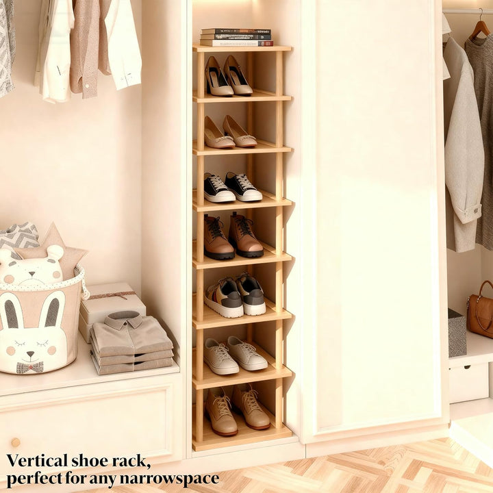 Aniston Bambus-Schuhregal, 8 Ebenen, vertikales Schuhregal für kleine Räume, freistehend, hoch, schm