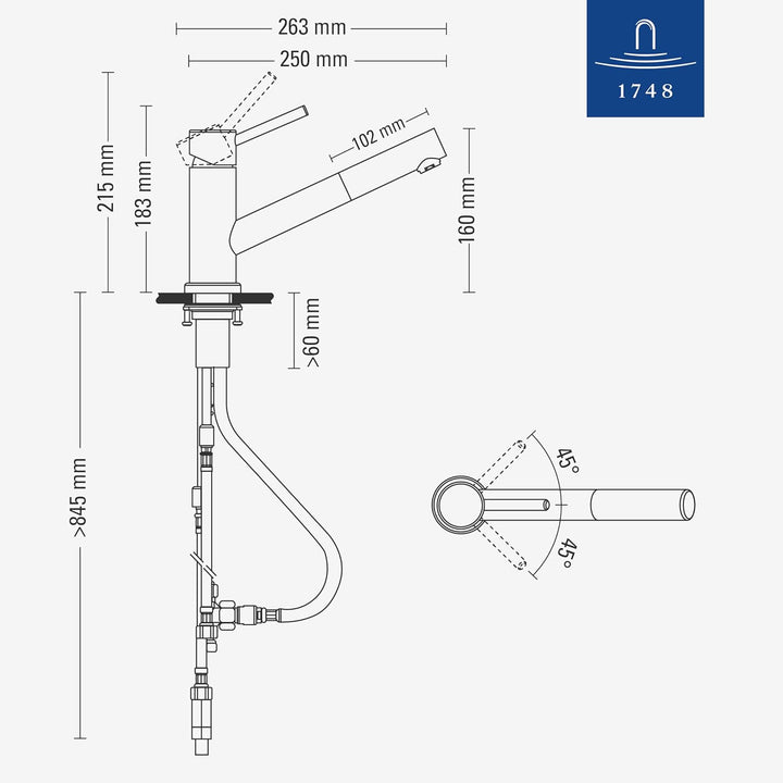 Villeroy & Boch Como Shower | Niederdruck | Einhand-Küchenarmatur mit herausziehbarer Handbrause | A