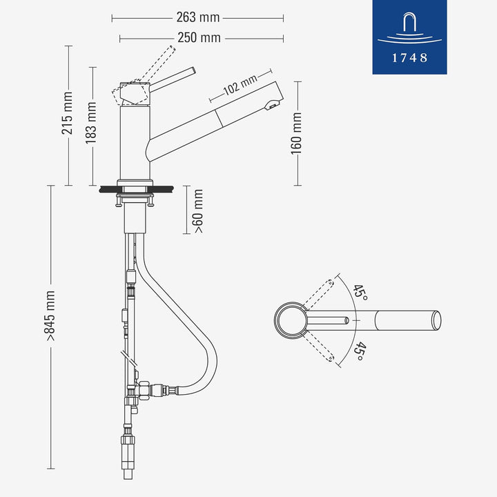 Villeroy &amp; Boch Como Shower Einhand-Spültischbatterie Edelstahl massiv Niederdruck 925211LC Edelstah