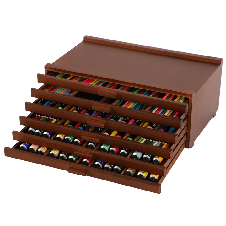 VISWIN 6-Schublade Holz Künstler Supply Storage Box mit abnehmbaren Trennwänden, Premium Buche Holz