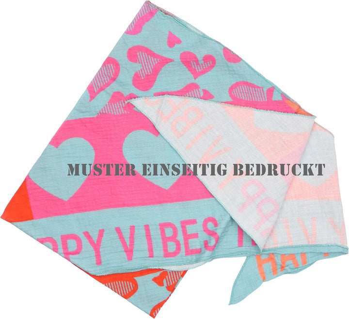 Damen Musselin Halstuch Made in Italy mit Leo Love Paisley Happy– Leichtes Dreieckstuch für Frühling