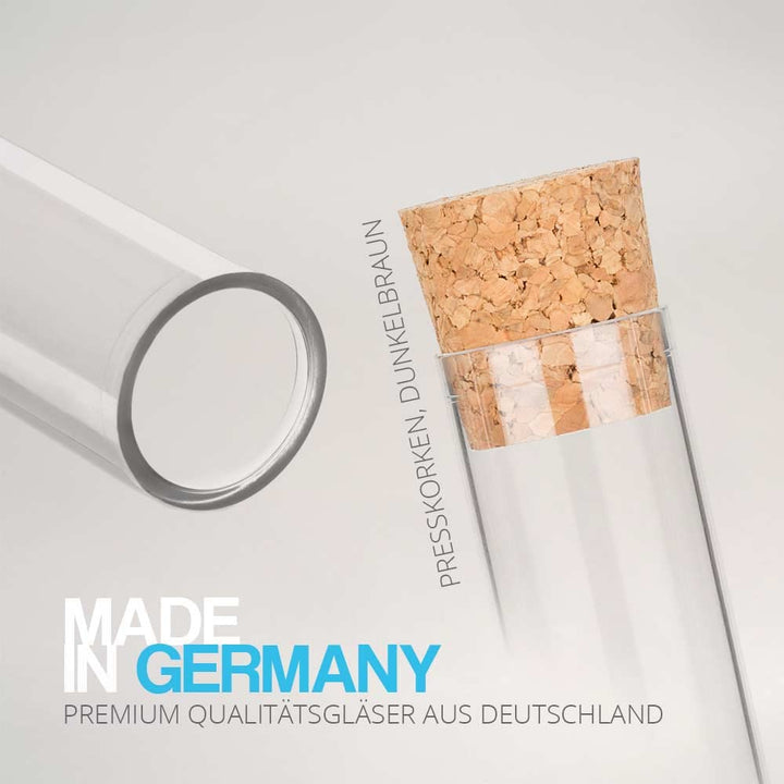 Tuuters 100x Kunststoff Reagenzgläser mit Korken Verschluss Presskorken Reagenzröhrchen (105 x Ø17mm