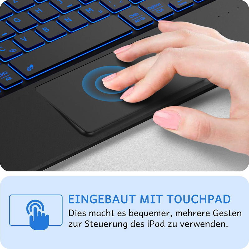 CACOE Hülle Tastatur Kompatibel mit Samsung Galaxy Tab А9+ 2023 11 Zoll Tastatur mit Touchpad, 7-Far